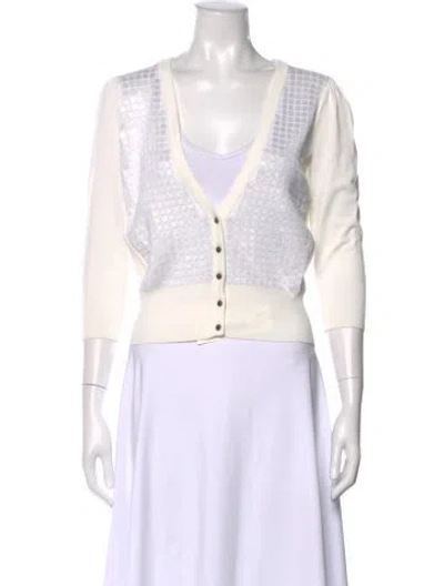 Pre-owned Ted Baker Patterned V-neck Sweater W/ Tags In White