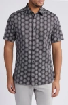 TED BAKER PEARSHO SLIM FIT PRINT SHORT SLEEVE STRETCH COTTON BUTTON-UP SHIRT