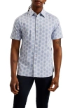 TED BAKER PEARSHO SLIM FIT PRINT SHORT SLEEVE STRETCH COTTON BUTTON-UP SHIRT