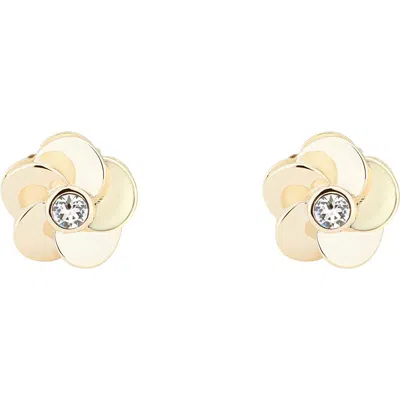 Ted Baker Pelipa Polished Flower Stud Earrings In Pale Gold/crystal