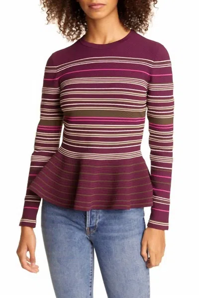 Ted Baker Peplum Striped Crewneck Sweater In Multicolor In Brown