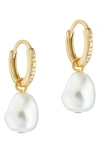 TED BAKER PERIAA IMITATION PEARL DROP HUGGIE HOOP EARRINGS