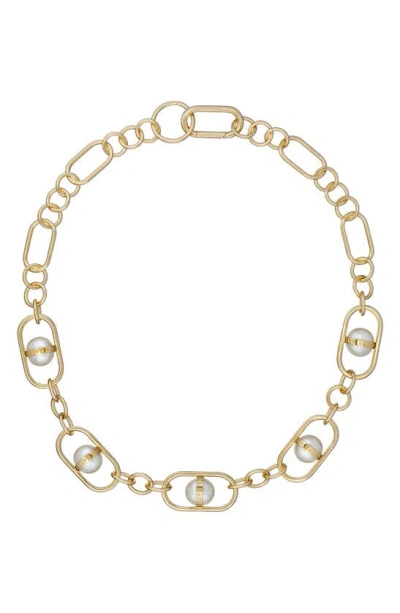 Ted Baker Perriet Imitation Pearl Chain Statement Necklace In Gold