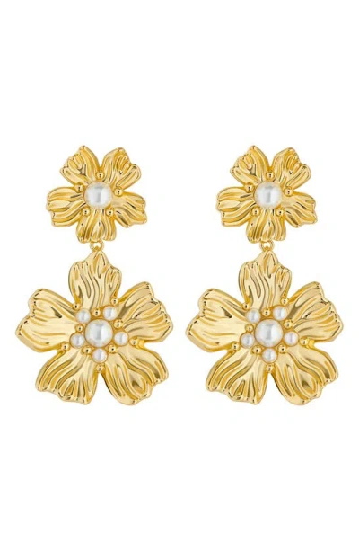 Ted Baker Petaria Imitation Pearl Flower Statement Drop Earrings In Gold Tone Pearl