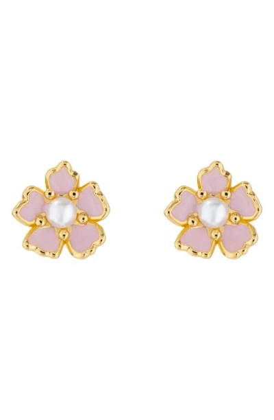 Ted Baker Peti Imitation Pearl Flower Stud Earrings In Gold Tone/ Light Pink/ Pearl