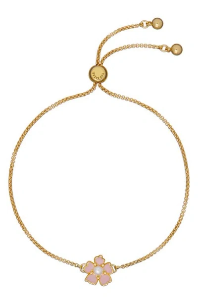 Ted Baker Petial Painted Flower Slider Bracelet In Gold Tone Light Pink Pearl