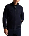 Ted Baker Peveril Suede Funnel Neck Bomber Jacket In Blue