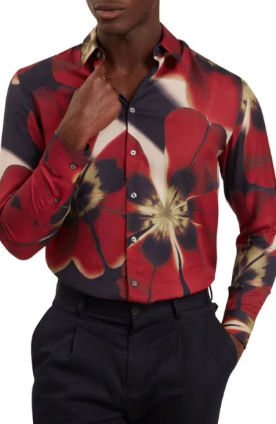 Ted Baker Phelin Floral Stretch Cotton Button-up Shirt In Red