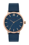 Ted Baker Phlipa Gents Leather Strap Watch, 43mm In Rose Gold/blue/blue