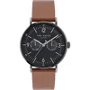 Ted Baker Phylipa Gents Leather Strap Watch, 41mm In Brown