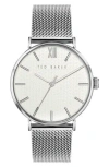 Ted Baker Phylipa Gents Mesh Strap Watch, 43mm In Silver/white/silver