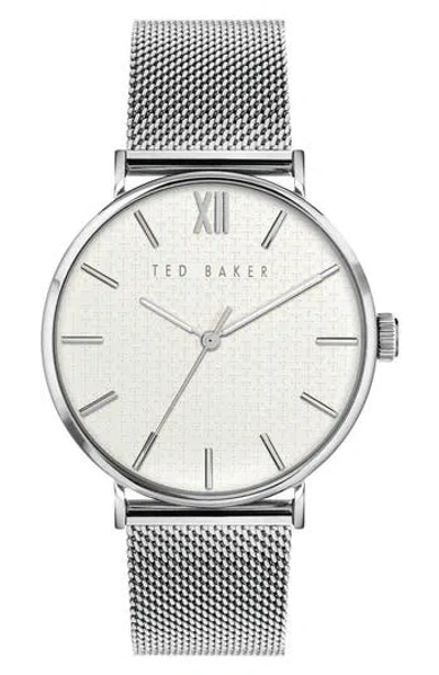 Ted Baker Phylipa Gents Mesh Strap Watch, 43mm In Silver/white/silver
