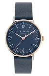 Ted Baker Phylipa Gents Recycled Stainless Steel Leather Strap Watch, 41mm In Blue