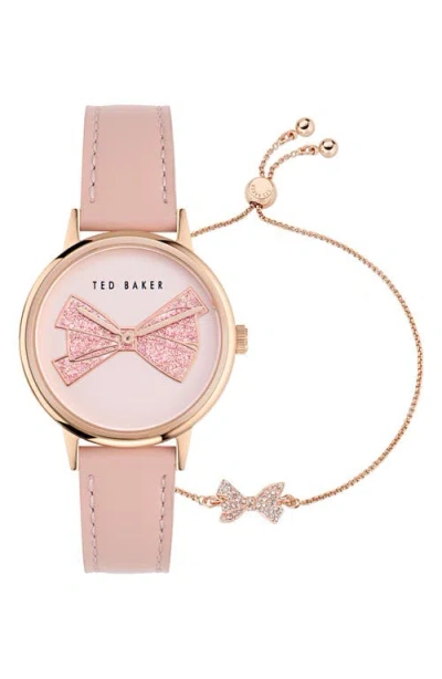 Ted Baker Phylipa Leather Strap Watch & Bracelet Set, 36mm In Pink