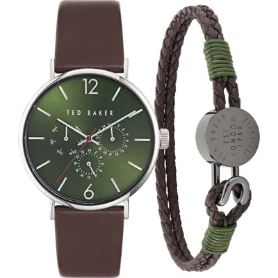 Ted Baker Phylipa Multifunction Leather Strap Watch & Bracelet Set, 41mm In Silver