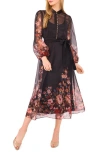Ted Baker Placement Print Long Sleeve Organza Maxi Dress In Blue