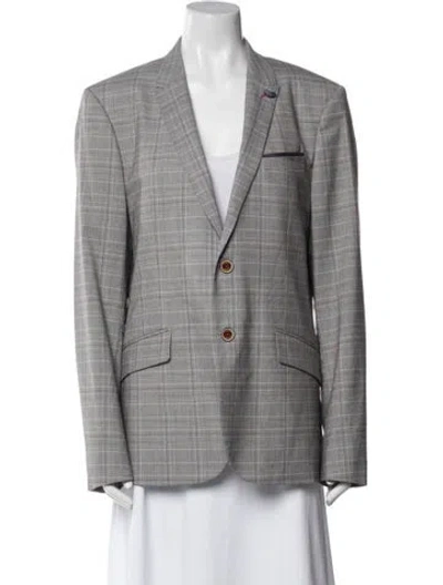 Pre-owned Ted Baker Plaid Print Blazer In Gray