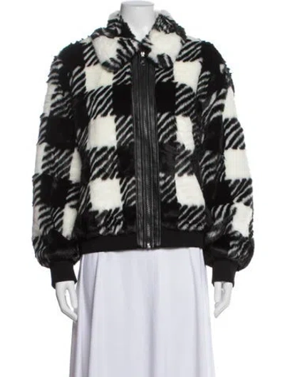Pre-owned Ted Baker Plaid Print Faux Fur Jacket In Black
