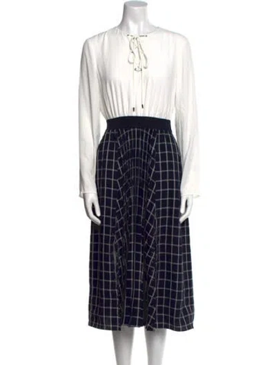 Pre-owned Ted Baker Plaid Print Midi Length Dress In Blue