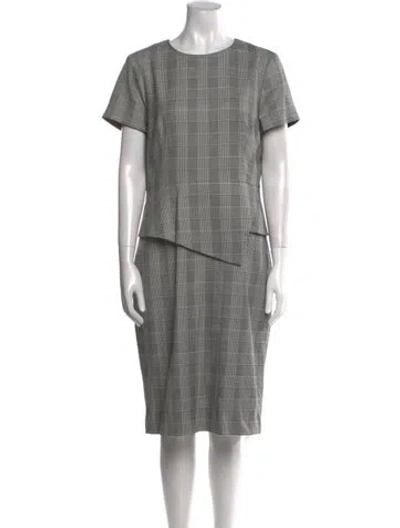 Pre-owned Ted Baker Plaid Print Midi Length Dress In Gray