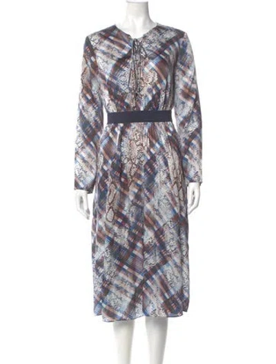 Pre-owned Ted Baker Plaid Print Midi Length Dress In White