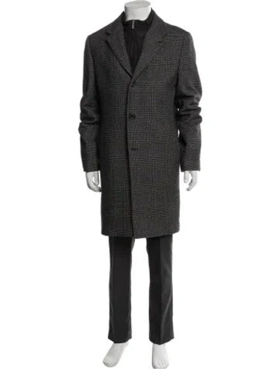 Pre-owned Ted Baker Plaid Print Overcoat In Blue