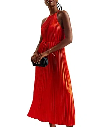 Ted Baker Pleated Halter Neck Midi Dress In Red