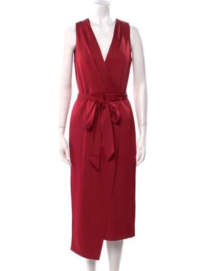 Pre-owned Ted Baker Plunge Neckline Midi Length Dress W/ Tags In Red