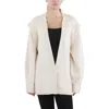 Ted Baker Plus Wmk-joplyin Shoulder Womens Ribbed Trim Wool Cardigan Sweater In White