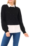 Ted Baker Pointelle Mixed Media Sweater In Black