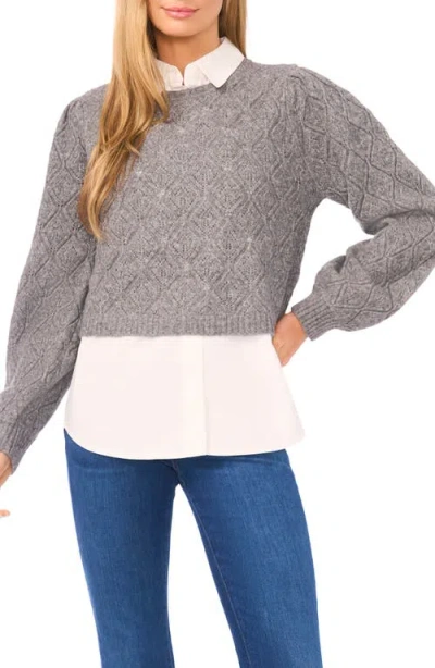 Ted Baker Pointelle Mixed Media Sweater In Gray
