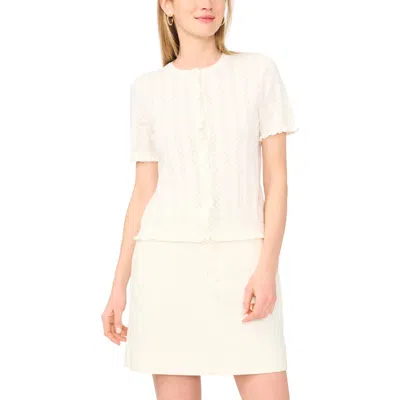 Ted Baker Pointelle Short Sleeve Cardigan In New Ivory