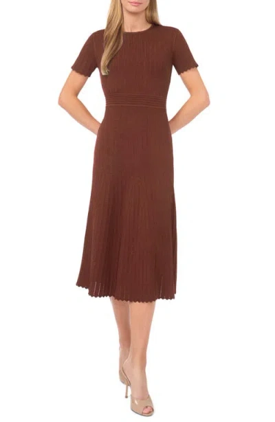 Ted Baker Pointelle Short Sleeve Midi Dress In Brown