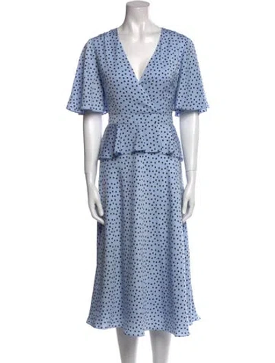 Pre-owned Ted Baker Polka Dot Print Midi Length Dress In Blue