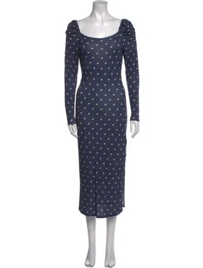 Pre-owned Ted Baker Polka Dot Print Midi Length Dress In Blue