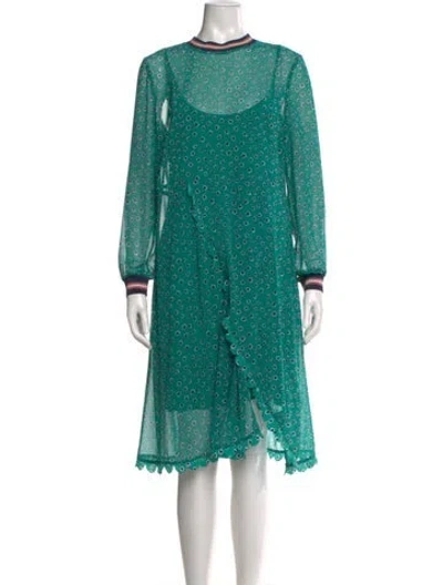 Pre-owned Ted Baker Polka Dot Print Midi Length Dress In Green