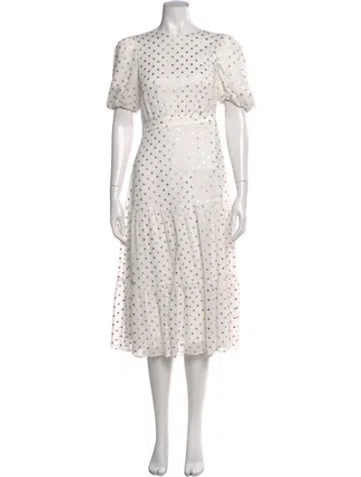 Pre-owned Ted Baker Polka Dot Print Midi Length Dress In White