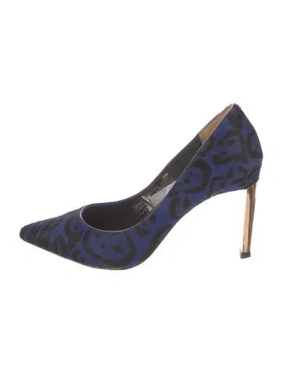 Pre-owned Ted Baker Ponyhair Printed Pumps In Blue