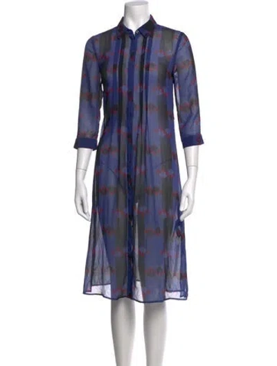 Pre-owned Ted Baker Printed Knee-length Dress In Blue