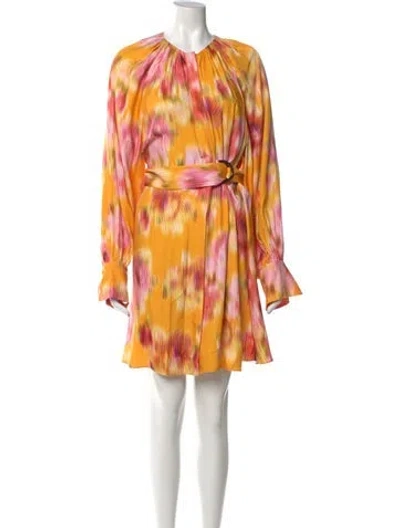 Pre-owned Ted Baker Printed Knee-length Dress In Yellow
