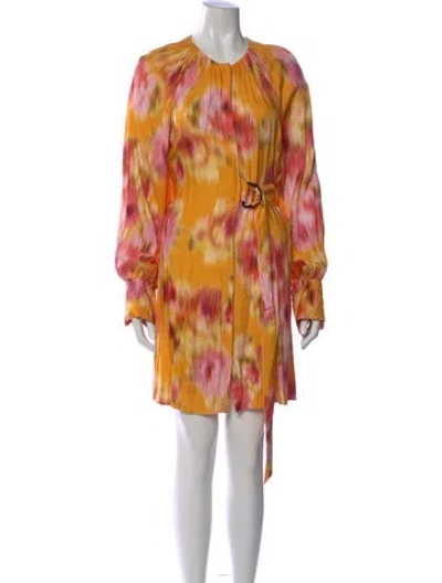 Pre-owned Ted Baker Printed Knee-length Dress In Yellow