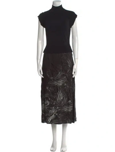 Pre-owned Ted Baker Printed Long Dress In Black