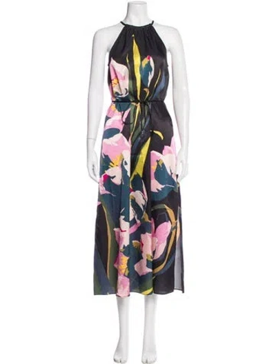 Pre-owned Ted Baker Printed Long Dress In Black