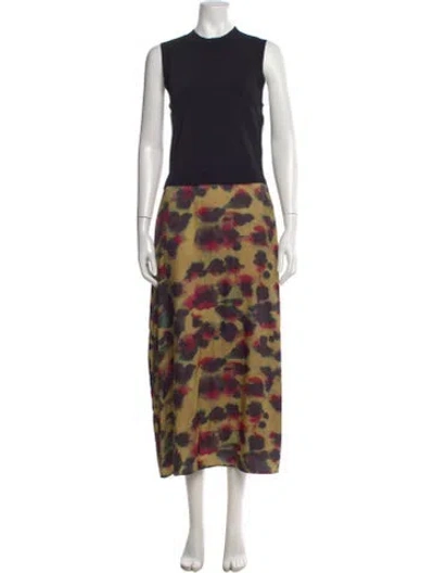 Pre-owned Ted Baker Printed Long Dress In Black
