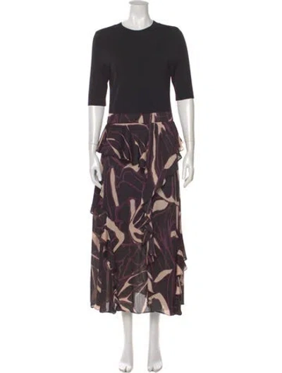 Pre-owned Ted Baker Printed Long Dress In Black