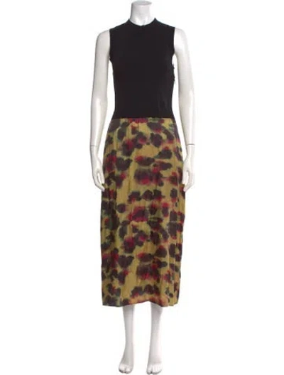Pre-owned Ted Baker Printed Long Dress In Black