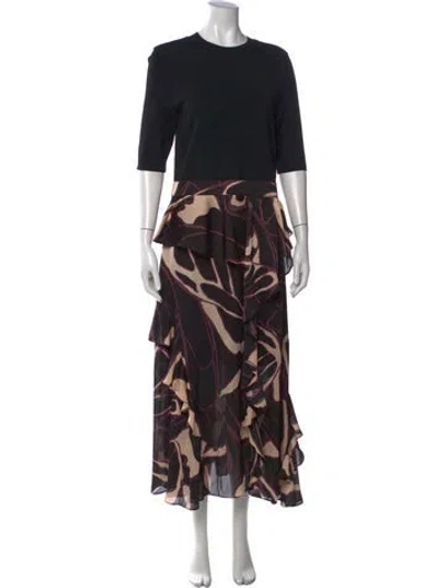 Pre-owned Ted Baker Printed Long Dress In Black