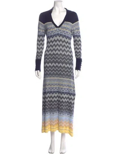 Pre-owned Ted Baker Printed Long Dress In Blue