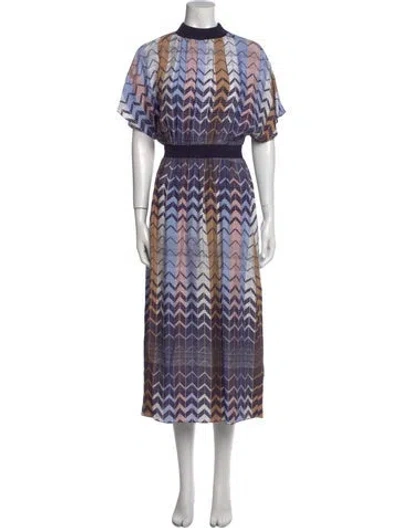 Pre-owned Ted Baker Printed Long Dress In Blue