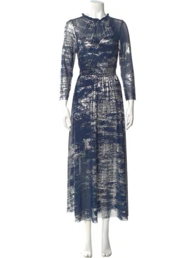 Pre-owned Ted Baker Printed Long Dress In Blue